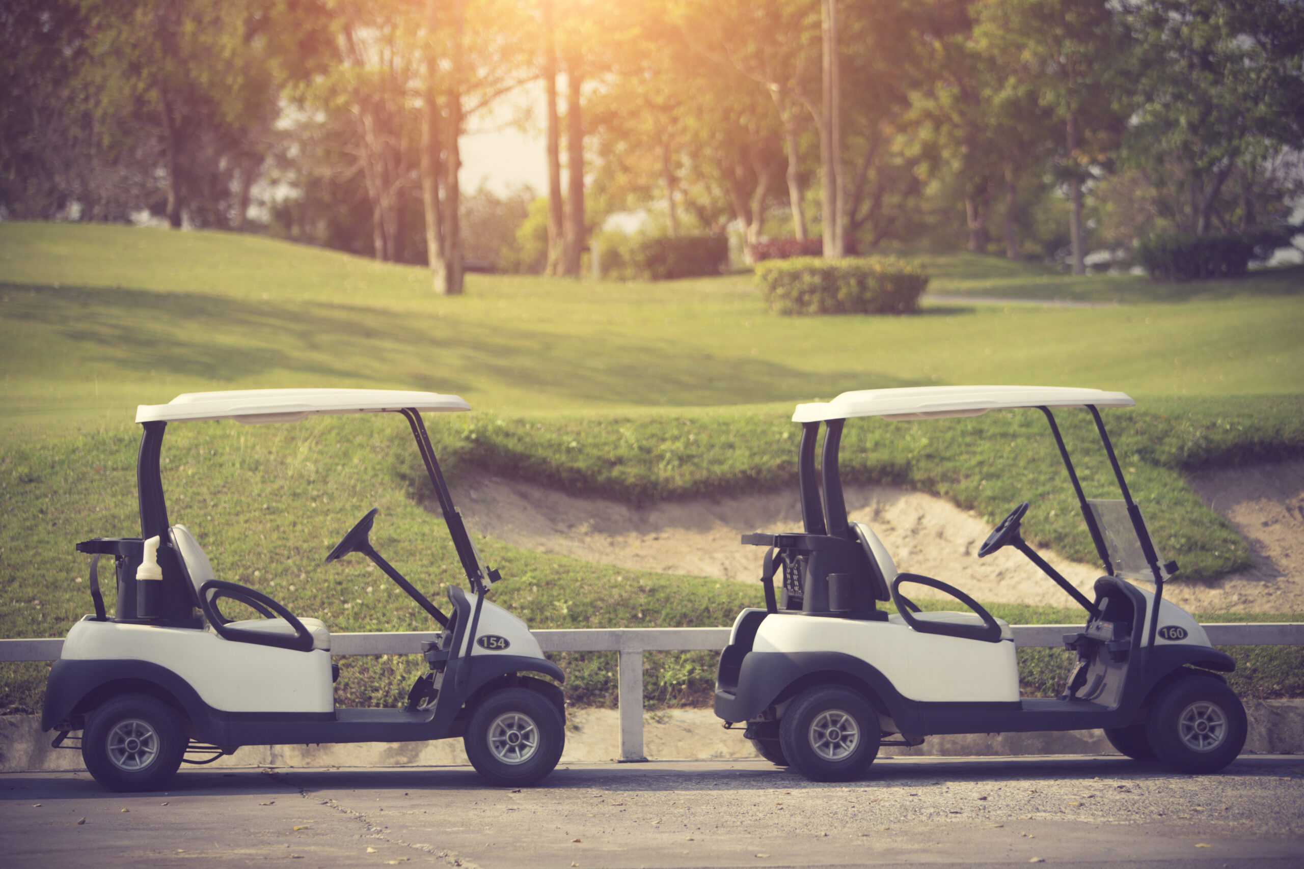 Golf carts on a golf course